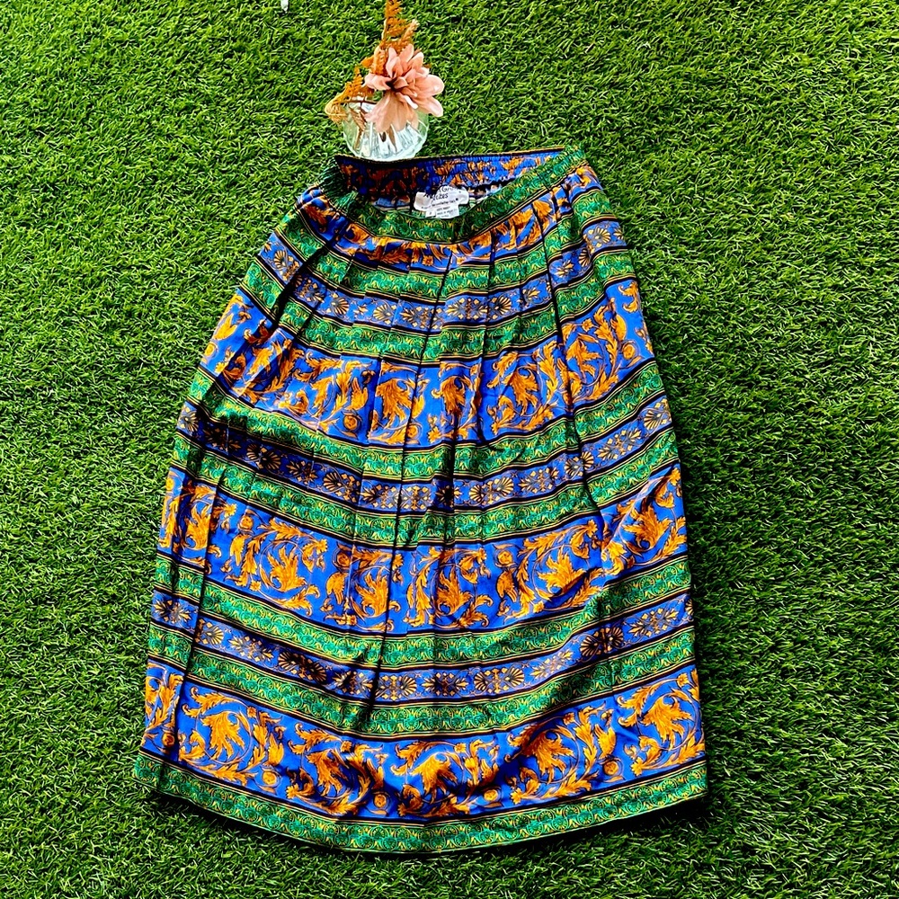 Elegant Blue and Orange Women's Midi Skirt